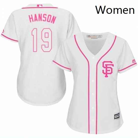 Womens Majestic San Francisco Giants 19 Alen Hanson Replica White Fashion Cool Base MLB Jersey